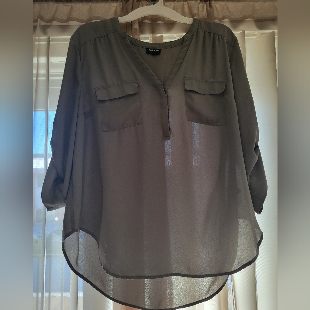 Torrid Women's Gray Sheer Blouse